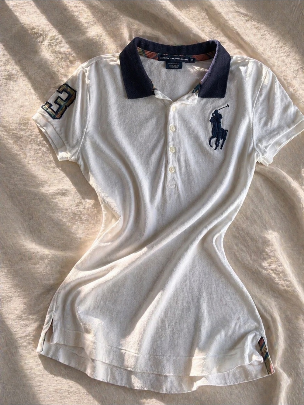 Ralph Lauren Big Pony Polo White Navy Collar Slim Fit Women Small